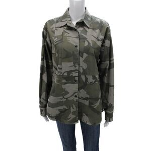 Kimberly Taylor Womens Collared Button Up Camo Green Cotton Long Sleeve Size M